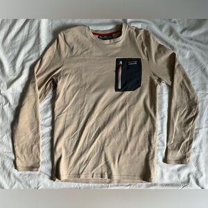 Avalanche Outdoor Supply Shirt Small Beige Long Sleeve Zip Pocket Crew Neck